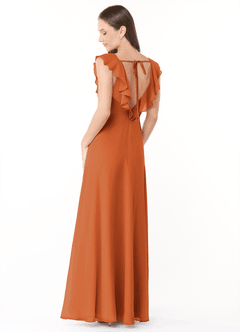 Azazie Yoko Bridesmaid Dresses Cinnamon A-Line Ruched Chiffon Dress image4