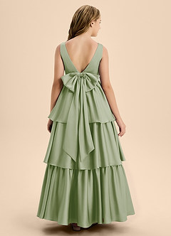 Azazie Meadowyn Junior Dusty Sage A-Line Bow Stretch Satin Dress image2
