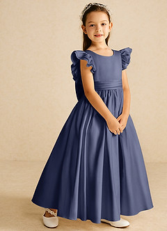 Azazie Piglette Flower Girl Dresses Stormy A-Line Bow Matte Satin Dress image5
