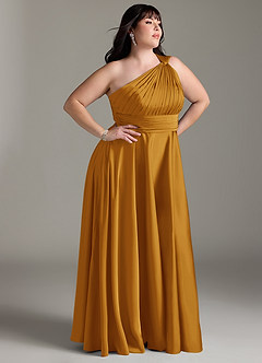 Azazie Charlize Jurken voor bruidsmeisjes Jurk van Stretch Satijn met A-lijn One-shoulder Boterbabbelaar image12