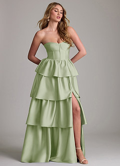 Azazie Faye Bridesmaid Dresses Dusty Sage A-Line Ruched Stretch Satin Dress image4