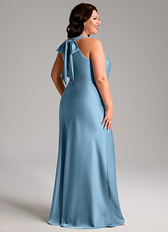 Azazie Doretta Bridesmaid Dresses Steel Blue Mermaid Pleated Stretch Satin Dress image7