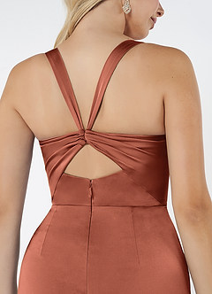 Azazie Mero Vestidos de madrinha de casamento Vestido Argila de Cetim elástico de Bainha com Plissado image5