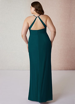 Azazie Becca Bridesmaid Dresses Pine Sheath V-Neck Chiffon Dress image8