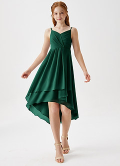 Azazie Mariam Junior Emerald A-Line Pleated Chiffon Dress image3