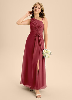 Azazie Brooke Junior Abito A-Line in Chiffon Spacco Laterale Melograno image1
