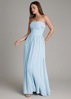 Azazie Andreina Vestidos de damas de honor Vestido de Azul Cielo de Gasa de Corte en A con Plisado image5