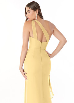 Azazie Maive Robes de demoiselle d'honneur Robe Fourreau en Mousseline de soie Plissé à volants Beurre image6