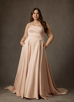 Azazie Alta Bröllopsklänningar Klä av A-Linje i Stretch Satin Axelbandslös Engelsk Ros image14