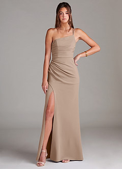 Azazie Eren Suknie dla druhen Osłona Jedno ramię Rozciągliwy Krep Do ziemi Sukienka image3