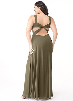 Azazie Nahrin Vestidos de damas de honor Vestido de Verde Sauce de Gasa de Corte en A con Cuello en V Plisado image10