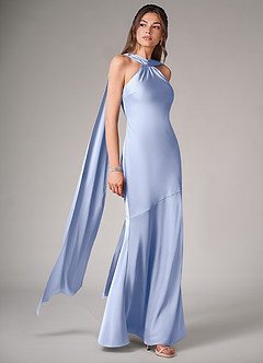 Azazie Kinsley Bridesmaid Dresses Ice Mermaid Side Slit Stretch Satin Dress image3