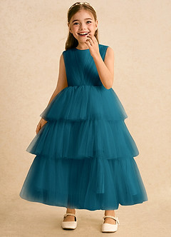 Azazie Marshmallow Robe Demoiselle D'honneur Fillette Robe Princesse en Tulle Arc Bleu Encre image5