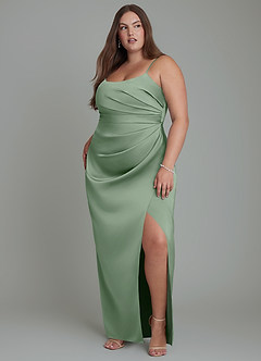 Azazie Calandra Robes de demoiselle d'honneur Robe Fourreau en Satin extensible Plissé Matcha image9