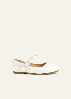 front Pearl Strap and Bow Girls Flat Shoes