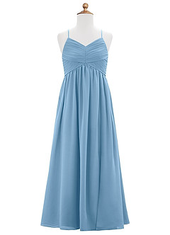 Azazie Alia Junior Jurk van Chiffon met A-Lijn Geplooid Staal Blauw image6
