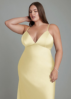 Azazie Stefania Bridesmaid Dresses Lemon Sorbet A-Line Stretch Satin Dress image13