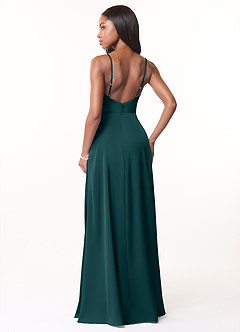 Azazie Brielle Bridesmaid Dresses Pine A-Line Cowl Spaghetti Straps Stretch Satin Dress image2