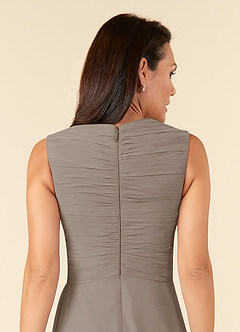 Azazie Theron Mother of the Bride Dresses Taupe A-Line V-Neck Pleated Chiffon Dress image5