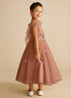 Azazie Minia Flower Girl Dresses Bronzer A-Line Bow Matte Satin Dress image2