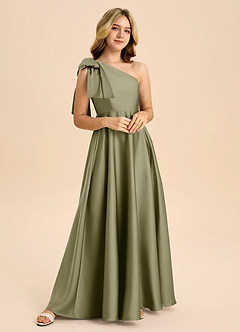 Azazie Penguin Junior Abito A-Line in Raso Elasticizzato Fiocco Pistacchio image4