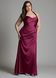 Azazie Destiny Vestidos de damas de honor Vestido Ciruela Roja de Satén Elástico de Corte Sirena con Escote corazón image11