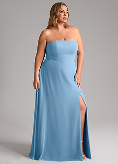 Azazie Wren Bridesmaid Dresses Steel Blue A-Line Side Slit Chiffon Convertible Dress image11