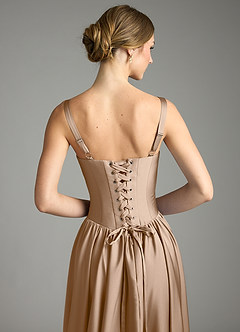 Azazie Evadina Vestidos de damas de honor Vestido de Gris Pardo de Satén Elástico de Corte en A con Corsé image6