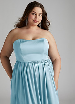 Azazie Morana Final Sale Sky Blue A-Line Off the Shoulder Stretch Satin Convertible Dress image19
