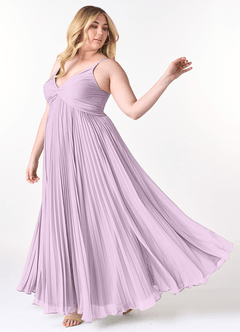 Azazie Raychelle Brautjungfernkleider A-Linie V-Hals Chiffon Kleid Frostiges Flieder image9