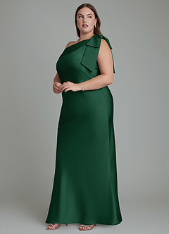 Azazie Yuanna Bridesmaid Dresses Dark Green Mermaid One Shoulder Stretch Satin Dress image13