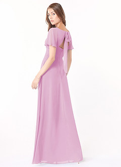 Azazie Kimber Bridesmaid Dresses Candy Pink A-Line Flounce Sleeve Chiffon Dress image4