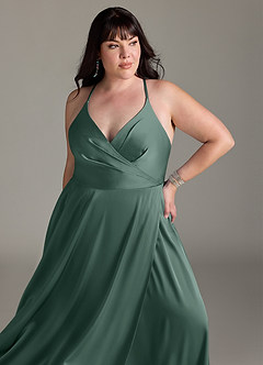 Azazie Davis Robes de demoiselle d'honneur Robe Trapèze en Satin extensible Plissée Eucalyptus image5