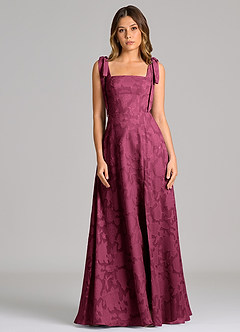 Azazie Debra Bridesmaid Dresses Mulberry A-Line with Pockets Floral Burnout Dress image4