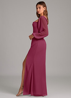 Azazie Brixley Bridesmaid Dresses Mulberry Mermaid Long Sleeve Chiffon Dress image3