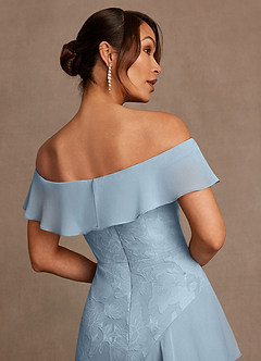 Azazie Marina Mother of the Bride Dresses Sky Blue A-Line Off the Shoulder Floral Burnout Dress image6