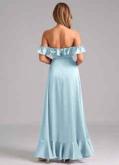 Azazie Lyra Robes de demoiselle d'honneur Robe Trapèze Convertible en Satin extensible Épaules dénudées Bleu Nuage image6