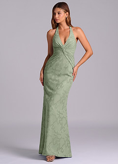Azazie Valerie Final Sale Agave Mermaid Pleated Floral Burnout Dress image4