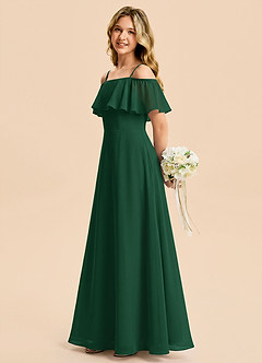 Azazie Maggie Junior Vestido Verde Oscuro de Gasa de Corte en A con Hombros descubiertos image3