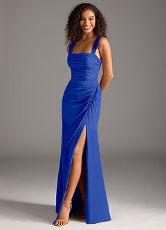 Azazie Jesaphine Bridesmaid Dresses Royal Blue Sheath Bow Chiffon Dress image1