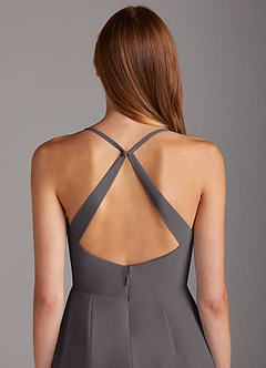 Azazie Manila Vestidos de damas de honor Vestido de Gris Acero de Gasa de Corte Recto con Cuello en V image5