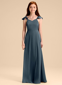 Azazie Everett Junior Vestido de Crepúsculo de Satén Elástico de Corte en A con Lazo image6