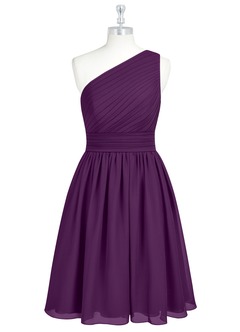 Azazie Katrina Bridesmaid Dresses Grape A-Line One Shoulder Chiffon Dress image6