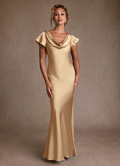 Azazie Shelby Mother of the Bride Dresses Champagne Mermaid Pleated Stretch Satin Dress image4