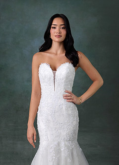 Azazie Chelley Vestidos de novia Vestido Diamante Blanco de Tul de Corte Sirena con Palabra de honor image4