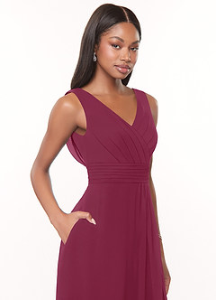 Azazie Karina At-home Try On Dresses Mulberry A-Line Pleated Chiffon Dress image5