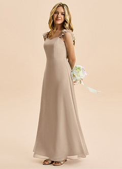 Azazie Mavie Junior Abito A-Line in Chiffon Increspato Taupe image3