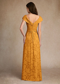 Azazie Myrtle Mother of the Bride Dresses Butterscotch A-Line Pleated Floral Burnout Dress image3