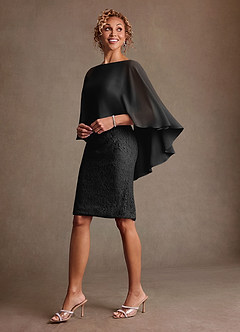 Azazie Meridian Mother of the Bride Dresses Black Sheath Pleated Lace Dress image2