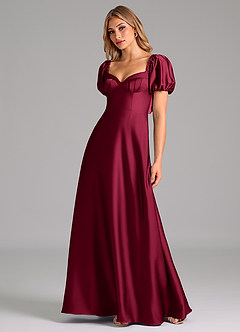 Azazie Fatima Bridesmaid Dresses Burgundy A-Line Pleated Stretch Satin Dress image4